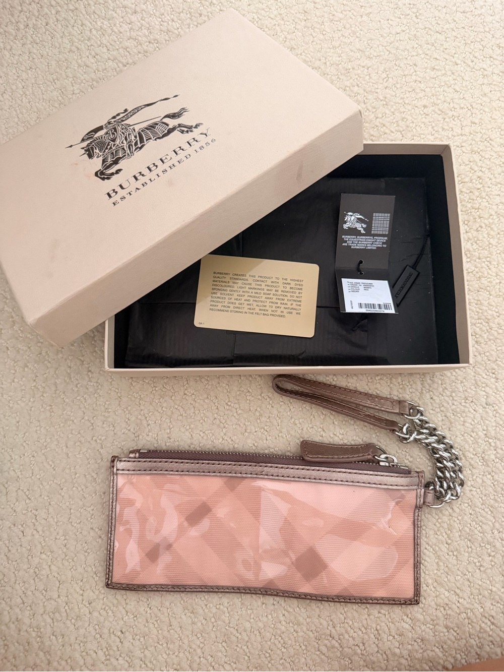 Burberry Pink Check Wristlet Card Holder with Chain